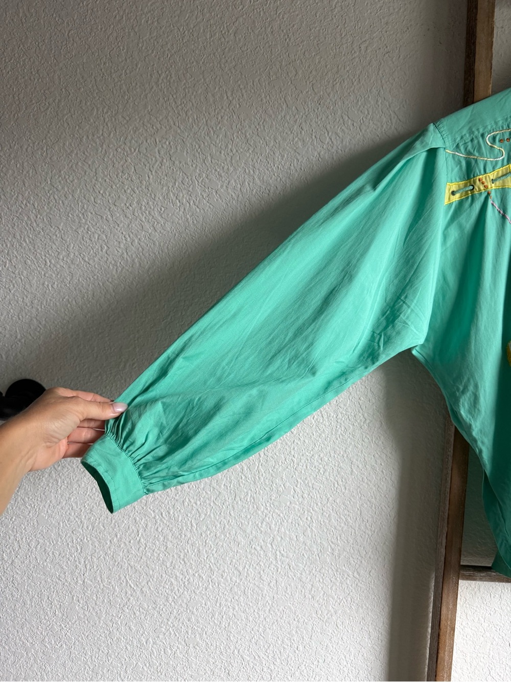 Marc D'Alcy Paris Mint Green Art-to-Wear Embellished Blouse Vintage ‘80’s Sz: 8 - Picture 7 of 10